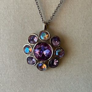 Bill Blass Vintage Iridescence Lilac Pendant Neckalce GoldTone Pastel Colors 18"